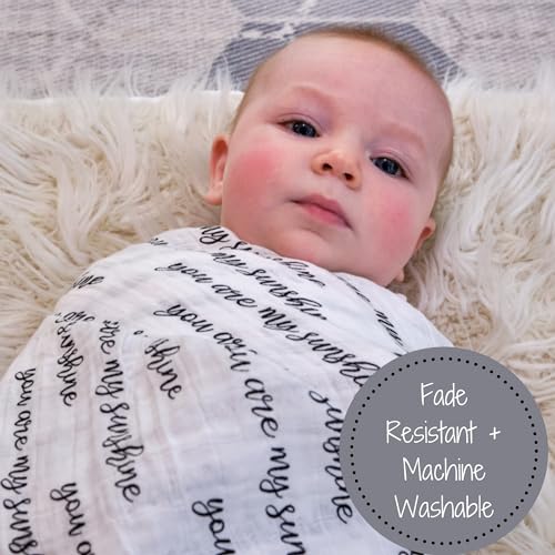 LollyBanks Muslin Swaddle Blanket, 47 x 47 in, Newborn Receiving Blanket - color: You Are My Sunshine