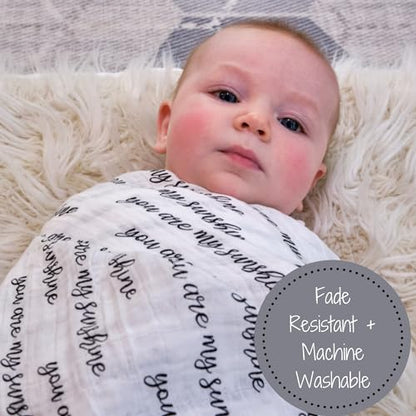 LollyBanks Muslin Swaddle Blanket, 47 x 47 in, Newborn Receiving Blanket - color: You Are My Sunshine