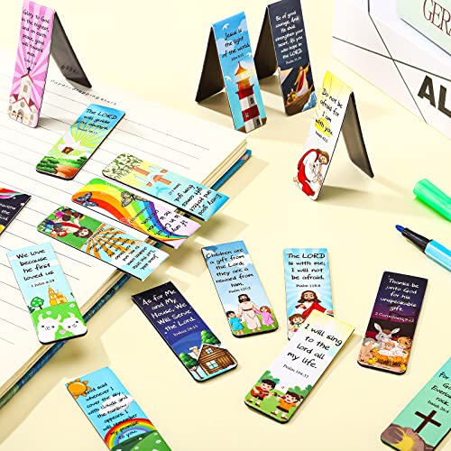 Chinco 30 Pcs Magnetic Bookmarks Christian Bookmarks Bulk Bible Verse Inspirational Scripture Page Clips for Women, Childrens, Kids, Teachers, Mothers Day, Church Supplies, School Gifts (Cartoon) - style: Cartoon