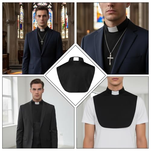 Clerical Bib Clergy Collar Priest Collar with Insert White Tab - style: Black