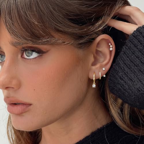 Small 4Pcs 14K Gold Huggie Hoop Earrings Sets for Women Non Tarnish - style: Gold&Style11