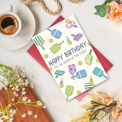 Pickleball Birthday Card for Woman, Birthday gift for Pickleball Lovers, Happy Birthday Queen of the Court - color: Pickleball