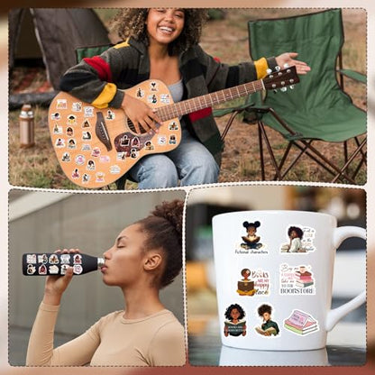 100 Pcs Black Women Reading Stickers Black Girl Sticker for Women - style: Black Women Reading