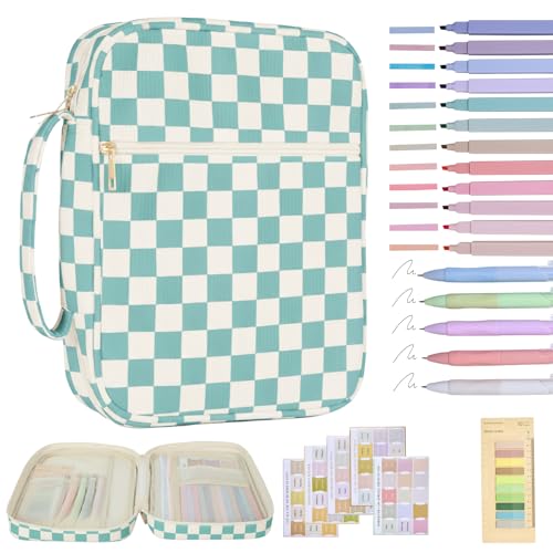 Bible Cover Case for Women Corduroy Bible Case for Girls Large Bible Cover with Handle Bible Study Supplies Accessories Christian Gifts for Women (Blue-Checkered, Medium)