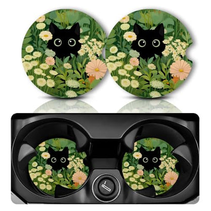 Yonlevres Car Coasters for Cup Holders, 2.75", 2 Pack, Cute Cat - color: Cute Cat
