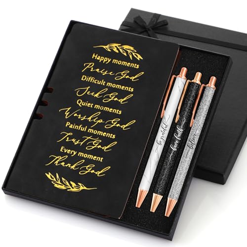 Spakon 5 Pcs Christian Gifts for Women Men Church Gifts Scripture Prayer Journal Religious for Women God Notebook Pen with Gift Box Scripture Notepad Bible Study Group Grad Favors - color: Black, style: Happy Moment