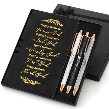 Spakon 5 Pcs Christian Gifts for Women Men Church Gifts Scripture Prayer Journal Religious for Women God Notebook Pen with Gift Box Scripture Notepad Bible Study Group Grad Favors - color: Black, style: Happy Moment
