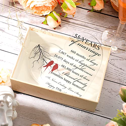 Qunclay 55th Years of Marriage Gift Wedding Anniversary Souvenir Heart Marriage Keepsake Decoration Present for Couple Parent Women Mom Husband Wife He She Friend Grandparents - style: 55th