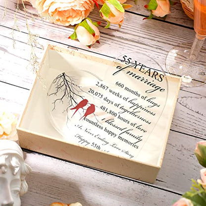 Qunclay 55th Years of Marriage Gift Wedding Anniversary Souvenir Heart Marriage Keepsake Decoration Present for Couple Parent Women Mom Husband Wife He She Friend Grandparents - style: 55th