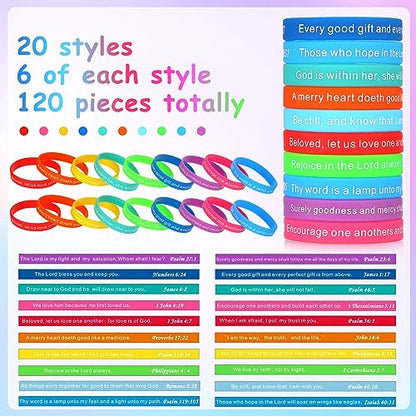 Estune 120 Pcs Bible Verse Bracelets Christian Wristbands, Bright Color - color: Bright Color