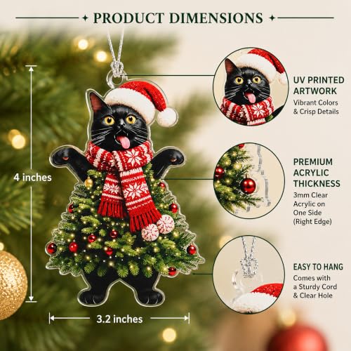 Black Cat Christmas Ornaments 2026, Funny Christmas Tree Ornaments, Cat Ornament Gift for Kitty Mom Kitten Dad, Gifts Specially Prepared for Pet Owners, Funny White Elephant Gifts - color: Black Cat