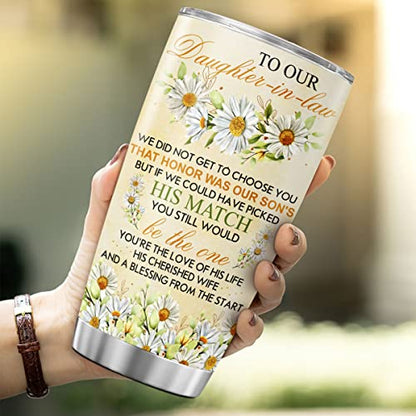 CUBICER Personalized Coffee Tumbler Cute Daisies Flowers Custom Name To Daughter In Law Insulated Travel Mug Inspirational Birthday Gifts For Women From Mom Stainless Steel Cups - color: Daisies