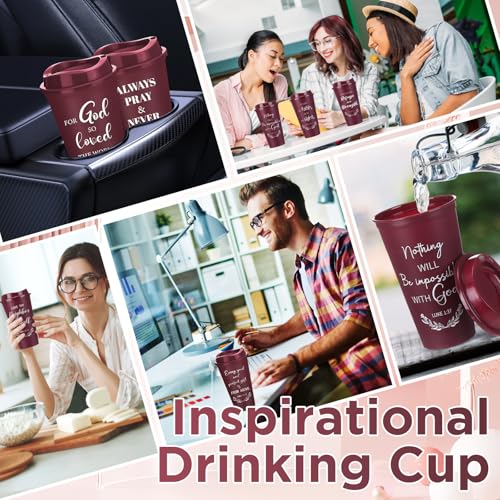 Skylety 20 Pack Christian Gifts Bulk 16oz Bible Verse Tumbler with Lids - color: Burgundy