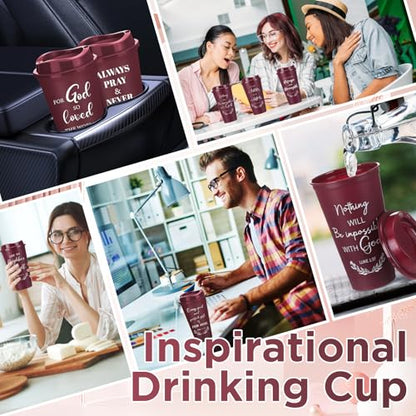 Skylety 20 Pack Christian Gifts Bulk 16oz Bible Verse Tumbler with Lids - color: Burgundy