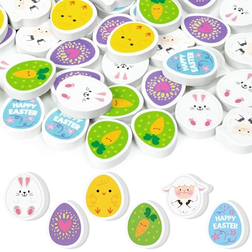 Easter Egg Mini Erasers for Kids - 60Pcs Spring Gifts Happy Easter Pencil Erasers Cute Bunny Sheep 3D Puzzle Eraser Desk Pet Stationery for Classroom Reward Basket Stuffers Birthday Party Favor - style: Easter Egg