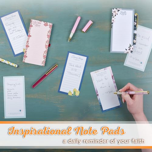 Christian Art Gifts Magnetic Notepad & Pen Set for Women, Strength &Dignity - color: White & Teal Floral/Strength & Dignity