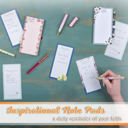 Christian Art Gifts Magnetic Notepad & Pen Set for Women, Strength &Dignity - color: White & Teal Floral/Strength & Dignity