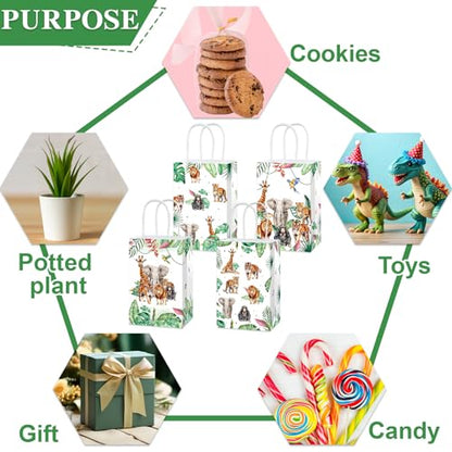 24Pcs Jungle Birthday Party Favor Bags Safari Animals Themed Party Decorations Jungle Wild Theme Treat Bags Zoo Animals Gift Goodie Bag for Forest Wildlife Animal Gold Safari Zoo Birthday Supplies