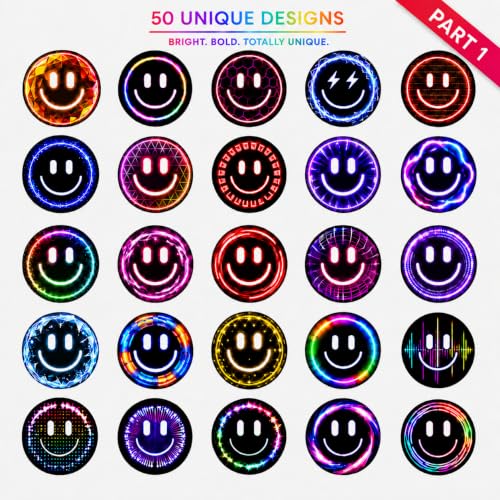 50 Neon Smiley Face Stickers, 2 Inch Waterproof Pack for Water Bottles - color: Neon