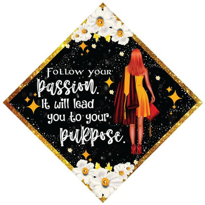 Tassel Toppers Woman Custom Graduation Cap, Graduation Cap Topper & Design - color: Black - Passion and Purpose