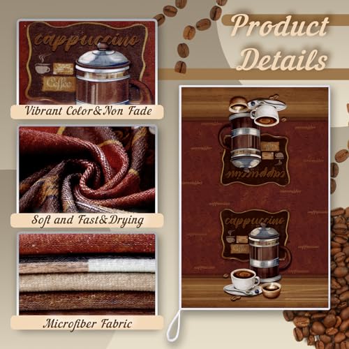 Boyiee 6 Pcs Coffee Kitchen Towels Brown Retro Kitchen Decor - color: Coffee
