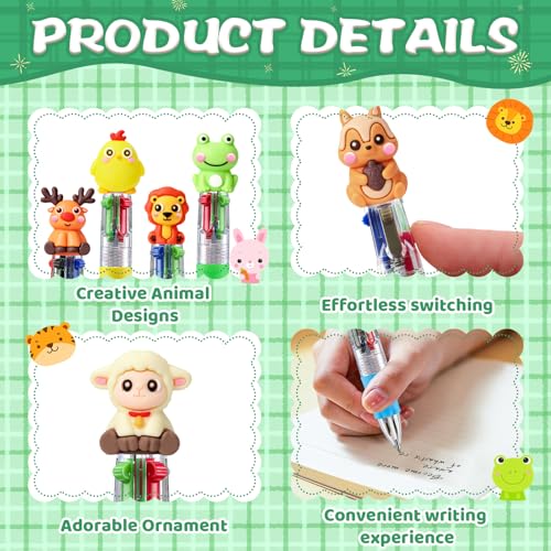 24 Pcs Animal Pens Multicolor Pen in One 4-in-1 Cute Pens Bulk for Kids,Ballpoint Pen with Fun Animals Shapes for Birthday Party, Classroom Prize,School Supplies - color: Animal