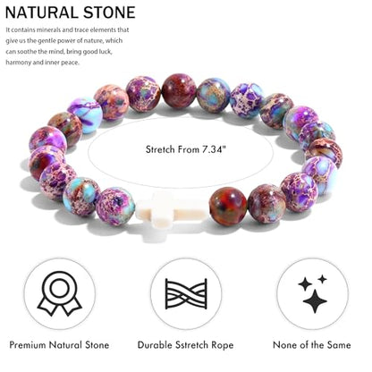 VIBILIA Cross Beaded Bracelets for Women, Birthday Gifts - color: D 1. Cross - Purple Imperial