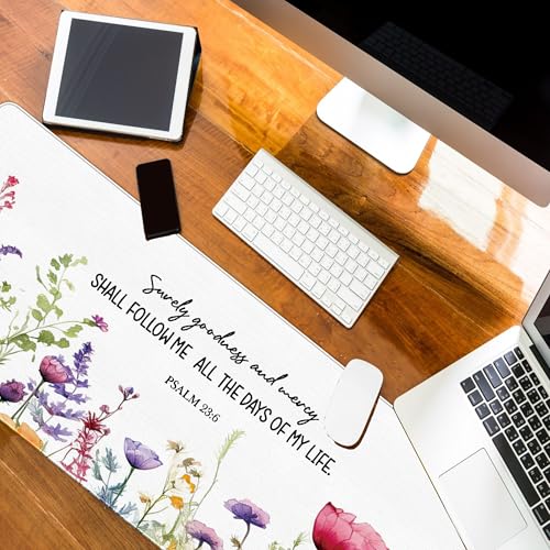 Flroal Christian Desk Mat, Bible Verses Large Mouse Pad 31.5x11.8 - color: Christian Surely Goodness and Mercy, size: 31.5L x 11.8W inches