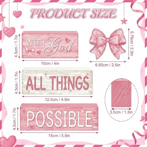 Britimes Tiered Tray Decor Set, 4 Pack, Wooden Table Sign, Pink Bow - style: Pink Bow