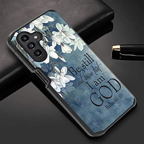for Galaxy A13 5G Case, Hybrid Hard PC & Soft Silicone Dual Layer Shockproof Protection Case for Samsung Galaxy A13 5G, Quotes Bible Verse Psalm 46:10