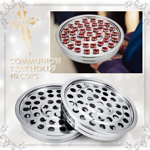 Zhehao 2 Pcs Communion Trays & Disposable Chalices Church Supplies, Silver - color: Silver