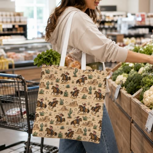 Western Cowgirl Canvas Tote Bag Cowgirl Gifts - color: Western Cowboy Theme 3