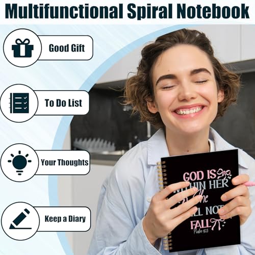 Pink Bow Christian Spiral Notebook Journal,Gifts for Women,Bible Notebooks for Note Taking,Bible Journaling Notebook,God is Within Her Will Not Fall Hardcover Spiral Notebook,5.5x8.3 Inch - color: Pink Bow Christian