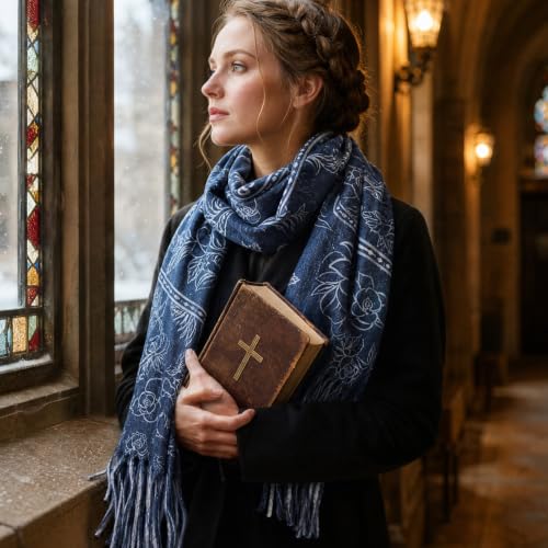 The Virgin Mary Bible Verse Shawls for Women, Catholic Christian Blanket Scarf Gifts or Mom Teacher Christmas - color: Blue