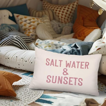 Lacama Pink Coastal Beach 12x20 Pillow Cover, Preppy Beach Room Decor - color: Coast-salt Water and Sunsets
