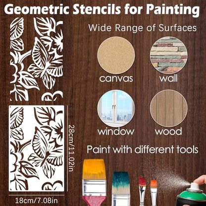 Yazhiji 8PCS Geometric Stencils for Painting, Reusable Large Size Geometric Painting Stencils Abstract Layering Stencil for Painting on Wood Canvas Furniture Wall Floor Decor Drawing DIY Art Supplies - style: Geometric-2