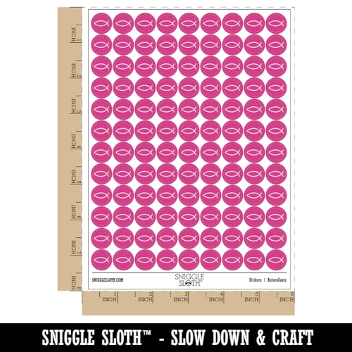 Ichthys Fish Christian 200+ Round Stickers - Matte Finish - 0.50" Size - Hot Pink - color: Hot Pink, size: Matte