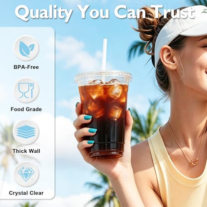 20 oz 50 Pack Disposable Clear Plastic Cups with Lids and Straws - size: 20 oz