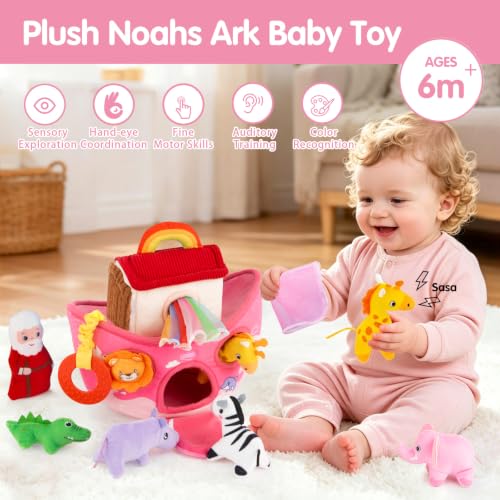 Baby Girl Toys 6-12 Months-Pink Noah's Ark Toy with Stuffed Animals