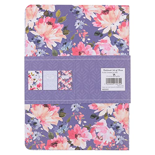 Christian Art Gifts Notebook Set: The Lord Bless You - Num. 6:24, Gifts for Women, Slim Notebooks, Cardstock, Bible Verse, Flexible Cover, Lined Paper, 64 Pages Each, Floral, Pink/Purple, Set/3 Large