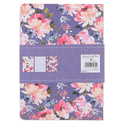 Christian Art Gifts Notebook Set: The Lord Bless You - Num. 6:24, Gifts for Women, Slim Notebooks, Cardstock, Bible Verse, Flexible Cover, Lined Paper, 64 Pages Each, Floral, Pink/Purple, Set/3 Large