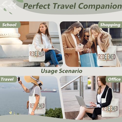 Tote Bag for Women,Shoulder Bag for Work Beach Travel and Shopping Grocery Jesus FBD - color: Retro Christian Redeemed