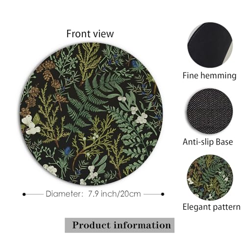 Dark Green Plant Mouse Pad, Vintage Green Fern Leaves Botanical Cottagecore Mouse Pads for Wireless Mouse Computers Laptop Desk Accessories, Plant Desk Accessories,7.9x7.9Inch - color: color 1