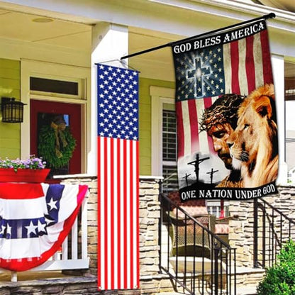 One Nation Under God Patriotic God Bless America Christian Jesus American Flag 3x5 Double Sided 4th of July Memorial Day Easter Outdoor House Decoration Banner
