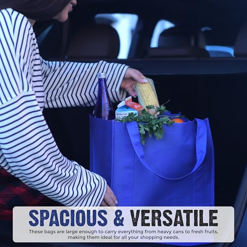 Novel Box 5Pack Non-Woven Reusable Reinforced Tote Bags 13x15x10in with Handle-Heavy Duty Foldable Bag for Groceries & Picnic - color: Royal Blue