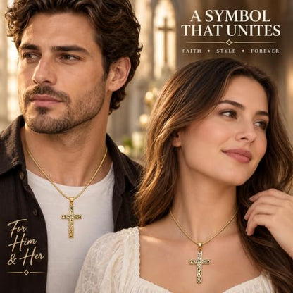 14K Gold Plated & Sterling Silver Filigree Celtic Cut Out Cross, Tree of Life Pendant For Womens, Chain Necklace 18 Inch - color: Gold Filigree Cross