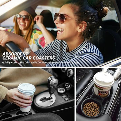 Car Coasters for Cup Holder 2 Pack - Brown Leopard Print - color: Brown Leopard Print