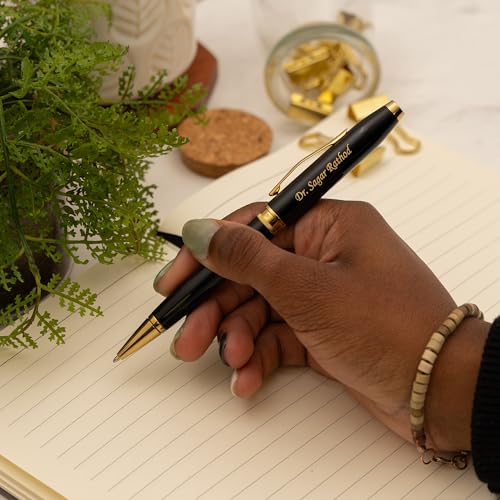 Personalized Cross Foundry Ballpoint Pen | Engraved Black Lacquer with PVD Gold Appointments | Executive Cross Ballpoint for Senior Executives, Corporate Awards, and Milestone Occasions - color: Black