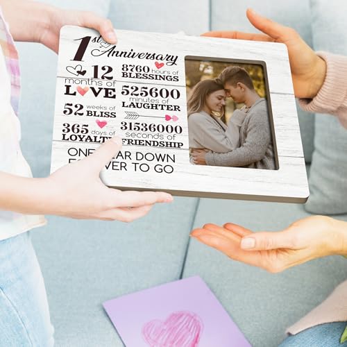 1 Year Anniversary Picture Frame, Gifts for Couple Wife Husband, One Year Anniversary Frame Gifts for Her Him Girlfriend Boyfriend Wooden Picture Frames, 4x6 inch Photo - color: Navy
