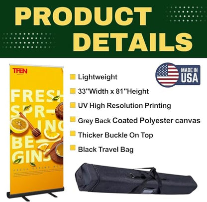 Custom Banner Aluminum Black Retractable Banner-Made in USA-33"x81" with Stand Roll up Banner for Business, Trade Shows, Stores, Advertising, Events, Personalized Banners - size: 33x81 Black Base